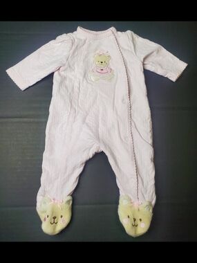 Little Me Light Pink Bear Footed One-Piece Newborn